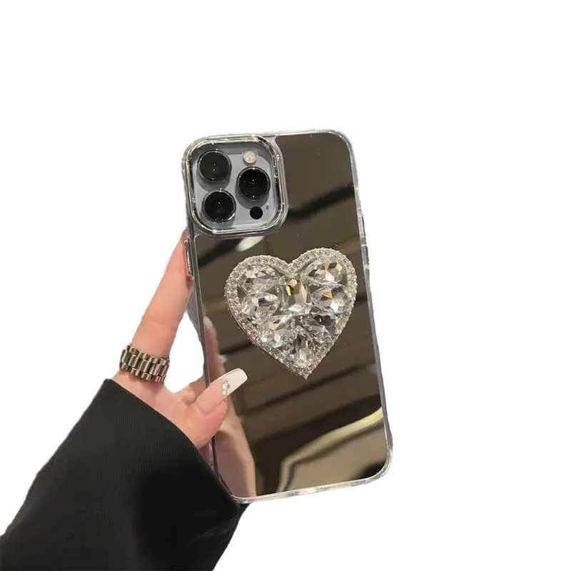 Capa de espelho para celular para maquiagem, porta-diamantes para celular feminino, para iPhone 11 12 13 Pro Max