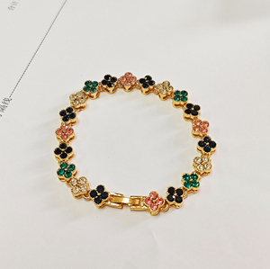 Bracelet Trèfle à Quatre Feuilles de Haute Qualité, Pavé de Zircons Colorés, Jonc de Luxe Inoxydable, Bijoux Tendance pour Boutiques - Product Image 5
