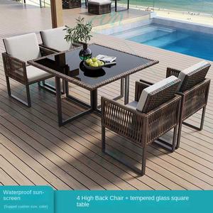 Modernes Outdoor-Ess-Set Wasserdichte Rattan-Möbel-Casual Style Sun screen Dam Tischs tuhl Kombination für Courtyard <span class=keywords><strong>Garden</strong></span> - Product Image 4