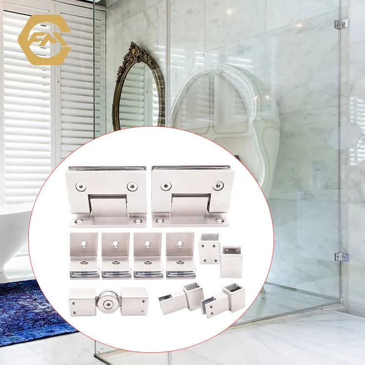 FAM-BD002 Bathroom Glass Door System Square Pipe Double Acting Door Stainless Steel Material Polish Door Clamp Shower Hinge Set