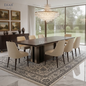 Mesa de Comedor Moderna de Lujo con Base Metálica Arquitectónica, Muebles Rectangulares para Comedor, para 8-10 Personas, Mesa para Proyectos de Villas - Product Image 3