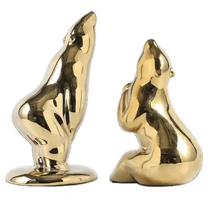 Ornamentos de cerâmica modernos e minimalistas para decoração de casa, ornamentos de golfinhos banhados a ouro e prata