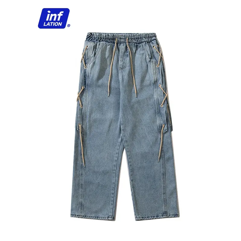 Groothandel Mannen Special Design Gewassen Jeans Losse Snit Elastische Band Trekkoord Jeans