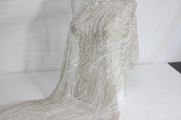 Tissu en Tulle Tricoté Brodé de Perles et Pierres de Luxe 2026, Dentelle à Paillettes Faite à la Main pour Robe de Mariée, Robe de Soirée, Personnalisé OEM