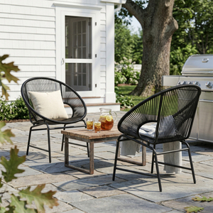 Juego de 2 Sillas de Mimbre para Patio Exterior, Ratán PE Negro y Estructura de Hierro, Asientos Modernos para Jardín, Portátiles y Cómodos - Product Image 5