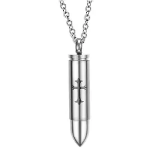 Hot Sale Cremation Jewelry Bullet Memorial Keepsake Pendant Men Necklace Stainless Steel Urn Ashes Necklace