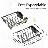 Égouttoir à vaisselle extensible en fer pour évier, organisateur de comptoir de cuisine réglable avec porte-ustensiles