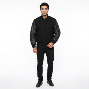 Veste universitaire en cuir noir de luxe personnalisée pour hommes Manches respirantes Style universitaire - Product Image 1
