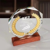MH-NJ00726 Trofeo de Cristal Grabado Personalizado con Espiga de Trigo, Premio de Cristal, Placa de Cristal
