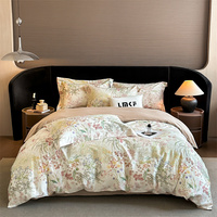 Parure de lit de luxe en coton à longues fibres 60S, 4 pièces, imprimée numériquement, avec housse de couette en satin et motif floral élégant pour la maison