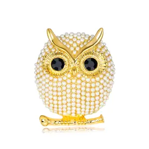 gold white pear owl brooches Korean jewelry animal Owl Corsage Pearl pin brooch