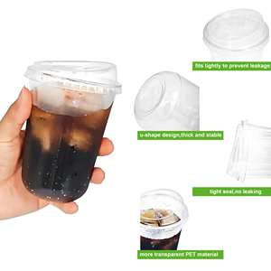 カスタムロゴ印刷入りボバミルクティーカップ 透明バブルティーU字型ペットコーヒー プラスチックカップ 蓋付き - Product Image 5