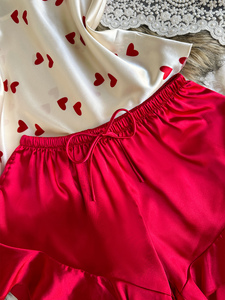 Ensemble pyjama 2 pièces pour femme, imprimé cœurs, haut à fines bretelles et <span class=keywords><strong>short</strong></span> à volants, style Saint-Valentin, vêtements de détente et de nuit - Product Image 3