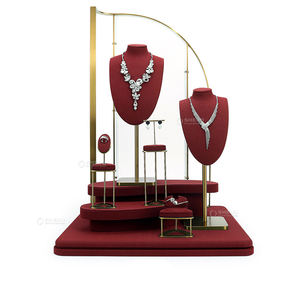 SHERO Luxury Red Microfiber Mannequin Silver Rack for Strip Crystal Finger and <b>Jewelry</b> Display Stand <b>Tray</b> for Ring - Product Image 2