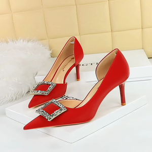 Chaussures à talons hauts pour femmes, en cuir PU, à bout pointu et bouche peu profonde, avec nœud en strass, pour l'été - Product Image 2