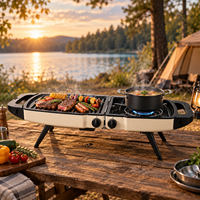 Barbecue et réchaud de camping 2-en-1, revêtement céramique antiadhésif, gril pliable portable pour extérieur, camping-car et pique-nique