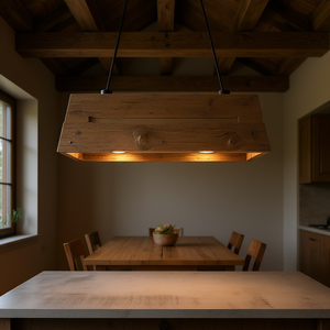 Lustre suspendu rond en bois naturel style farmhouse à 6 lumières pour cuisine, salon, salle à manger, ampoule E26 non incluse - Product Image 2