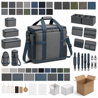Grand sac isotherme portable en polyester gris pour pique-nique, avec boîtes à lunch, étui à couverts et porte-bouteille pour le camping en famille