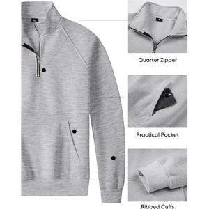 เสื้อสเวตเตอร์ผู้ชาย FOXA แบบซิป ¼ ตัว ผ้าฟลีซ ผสมใยฝ้ายและใยไผ่ ระบายอากาศได้ดี มีกระเป๋า เหมาะสำหรับใส่ลำลองในฤดูใบไม้ร่วงและฤดูหนาว - Product Image 5