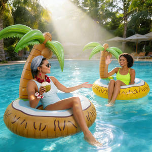 MORRU Colchón Flotante Inflable de PVC con Diseño de Palmera Explosiva, Reposacabezas de Planta Acuática Verde, Tumbona para Piscina y Playa - Product Image 1