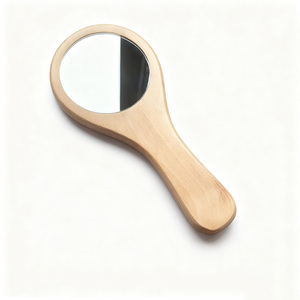 Custom Logo Printed Wooden Circle Handheld <b>Makeup</b> <b>Mirror</b> Durable Portable <b>with</b> Professional Finish for Christmas Gift - Product Image 2
