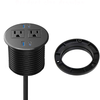 Tomacorriente Redondo para Mesa con USB Integrado, Oculto, Empotrado, Estándar Americano, Enchufe de Escritorio