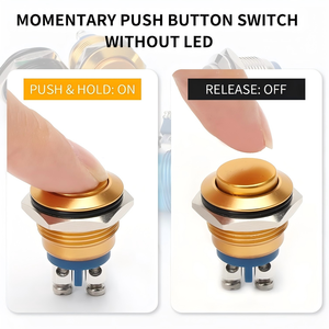 자동차 보트 시스템에 대한 사용자 정의 세트 1NO 플랫 헤드 순간 푸시 버튼 스위치 노란색 쉘 나사 발 전자 금속 합금 사용자 정의 - Product Image 3