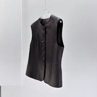 Gilet en cuir décontracté pour femme, en peau de mouton tricotée respirante, à simple boutonnage, personnalisable en usine, pour tenue quotidienne