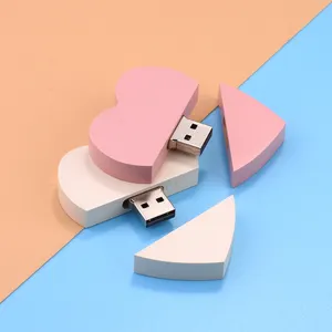 Wedding Gifts Heart Shape Wooden USB Flash Drive 64GB 32GB 16GB 8GB Memory Pen Drive With Free Logo And Gift Box