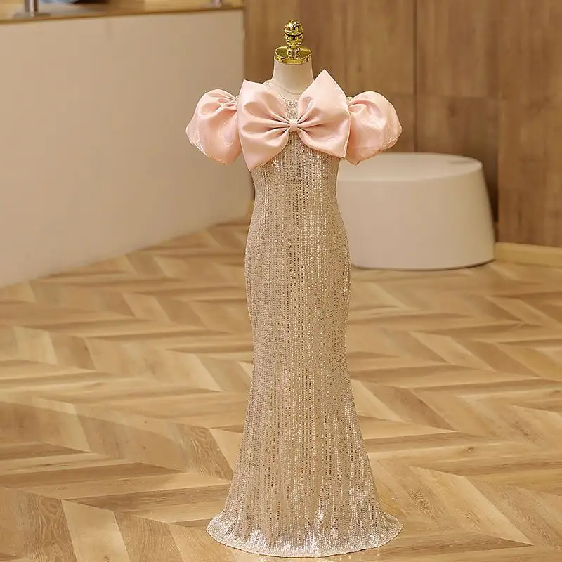 20123 çocuk doğum günü butik giyim lüks pullu uzun ck çiçek kız düğün zarif yarışmasında elbise