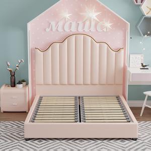 Cama Infantil de Cuero Suave, Cabecera Curva en Forma de Corona con Tapicería Rosa y Estilo Chic Caprichoso - Product Image 2