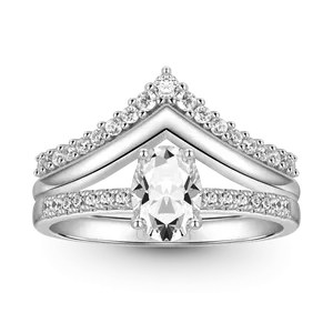סט טבעת נישואין מזל פירפורם ילדה טופר כסף 14 קראט זהב מוצק גדול מויסניט יהלומי נשים מעבדה גדלו יהלומי סוליטר חתונה