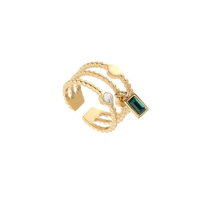 Anillo Apilable de Acero Inoxidable Chapado en Oro Estilo Francés con Gema de Esmeralda para Mujer - Product Image 4