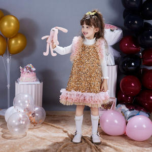 Filles sans manches taffetas robe <span class=keywords><strong>gilet</strong></span> paillettes princesse gâteau jupe bébé Tutu ODM vêtements pour enfants fleur décoration nouveau Style - Product Image 3