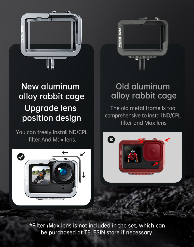 Telesin Aluminum Cage Metal Video Cage Protective Frame case for GoPro 11/10/9 Camera