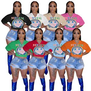 T-shirt estiva a maniche corte con scollo a V allentato Top Fashion Big Smile t-shirt stampate grafiche per le donne 2023 - Product Image 1