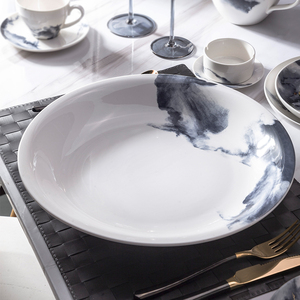 ShengJing – vaisselle ronde en céramique, blanche et brillante, 14 pouces, <span class=keywords><strong>grande</strong></span> <span class=keywords><strong>assiette</strong></span> profonde pour Restaurant, hôtel - Product Image 1