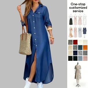 Camicia da donna personalizzata gonna lunga per festa all'ingrosso abito Jeans elegante Maxi taglie forti Casual abito Vintage estivo formale - Product Image 1