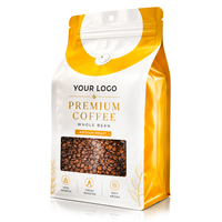 Sachet de café imprimé sur mesure avec fenêtre, pochette à fond plat avec valve et fermeture éclair, fournisseur d'emballages de café en grains entiers de qualité supérieure