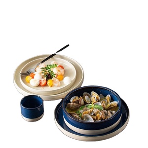 Handmade Reactive Glaze Round <b>Ceramic</b> Blue and Beige Coffee Cup and Dinner <b>Plate</b> Set for Oven&Dishwasher & Microwave Safe - Product Image 3