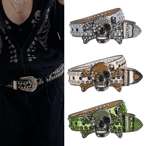Skull Head Buckle Colors Bling Bling Fashion PU Leather Men's Jeans Punk Studded Rhinestones <strong>Belts</strong> For Woman - Product Image 2