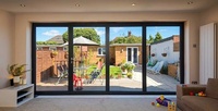 Porte pliante moderne conforme à la norme NFRC, résistante au froid, porte d'entrée extérieure, panneau de verre pliable, porte de patio pliante en aluminium