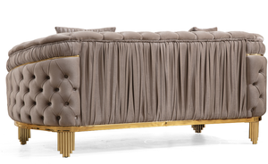 Modern Style Modular 2 Piece Apartment Living Room Set (includes <b>Sofa</b> + Loveseat) Made Velvet Button Tufted Surface Taupe Color - Product Image 3