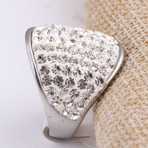Women's Pyramid Shape Pave Setting <b>Crystal</b> <b>Ring</b> Steel Color Wedding Jewelry Accessory - Product Image 2