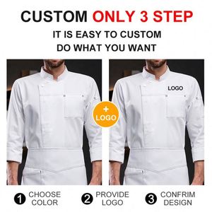 Nouvelles tenues de travail de cuisine unisexes, vestes de chef noires à manches longues, uniforme de restaurant, veste de chef - Product Image 3