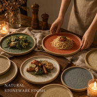 Assiettes en grès vintage de couleur unie, 7, 8, 9, 10, 11 pouces, avec glaçure de four, pour pâtes et dîners, prix d'usine, vente en gros