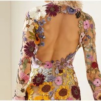 2025 printemps soirée dame Vestido demi col haut à manches longues robes broderie florale élégant luxe femmes Mini robe