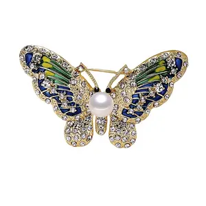 Broche anti-insectes en émail pour femme, bijou de sécurité, strass et perles papillon, vente en gros,