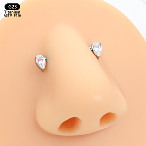 Piercing de titanio F136 con circonita en forma de lágrima para pezón, 22 mm, 1.6 mm, varilla recta - Product Image 4