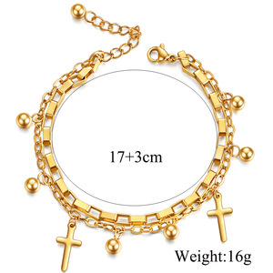 Pulsera de Doble Capa con Cruz, Chapada en Oro de 18K, Acero Inoxidable, Joyería de Moda Unisex, Diseño Geométrico AD1200 - Product Image 2